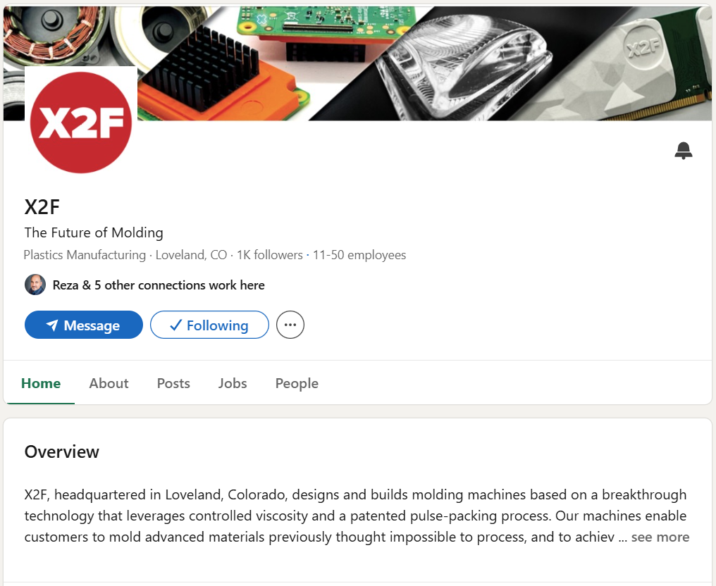 Screenshot of the X2F LinkedIn company page